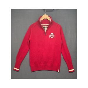 Ohio State Buckeyes Quarter Zip Sweater Mens Large Red Knit Pullover NCAA Cotton